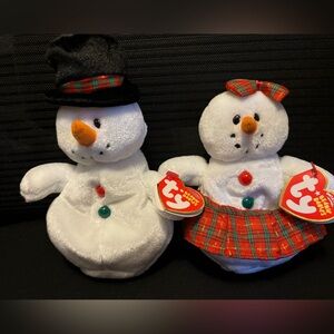 TY Beanie Babies Coolston & Coolstina snowman and snow girl NWT 2007 RARE